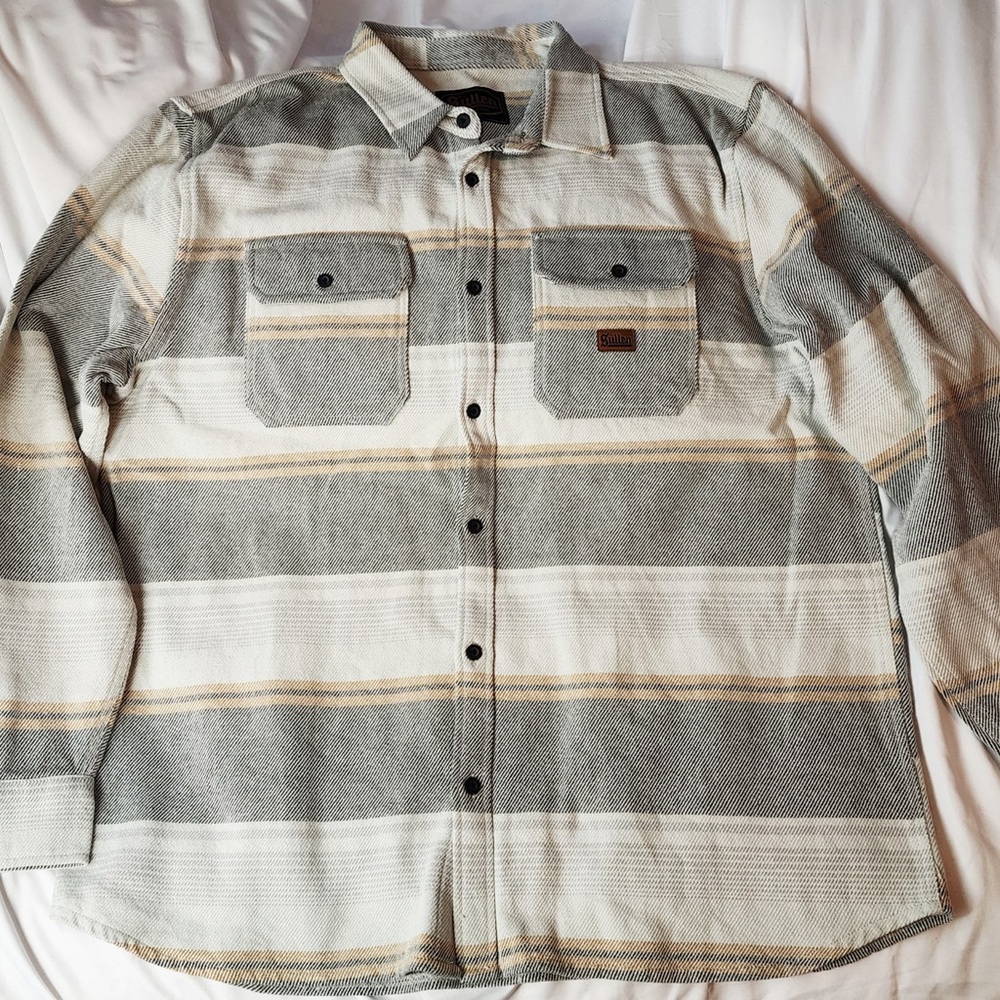 Men's Gray and Cream Casual Button Down Shirt